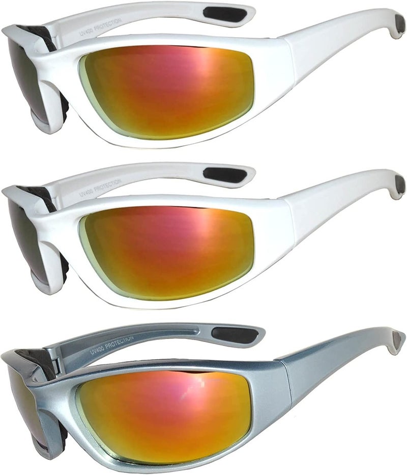 OWL 3 Pack Motorcycle Riding Glasses, Padded Sport Sunglasses, Assorted Colors for Men and Women - Image 1