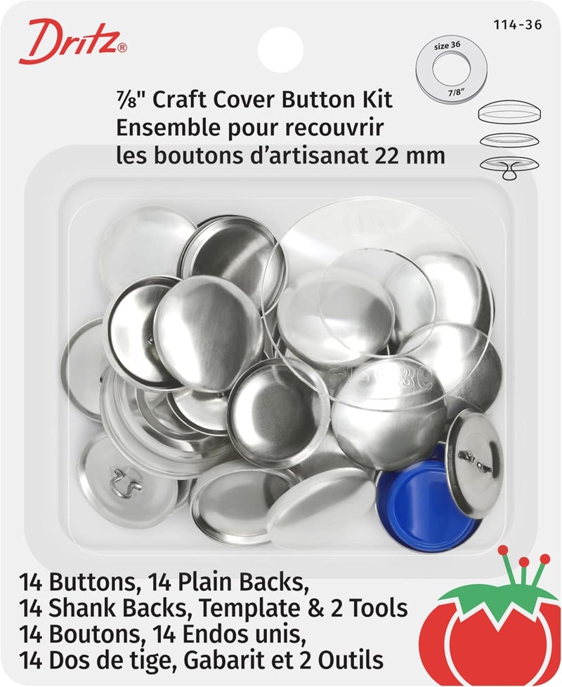 Dritz 7/8" Craft Cover Button Kit - Size 36 with 14 Buttons, Backs, Template & Tools - Image 1