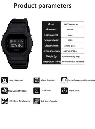 Casio Men's Watch G-Shock Square Digital Black Dial DW-5600BB-1 - view 3