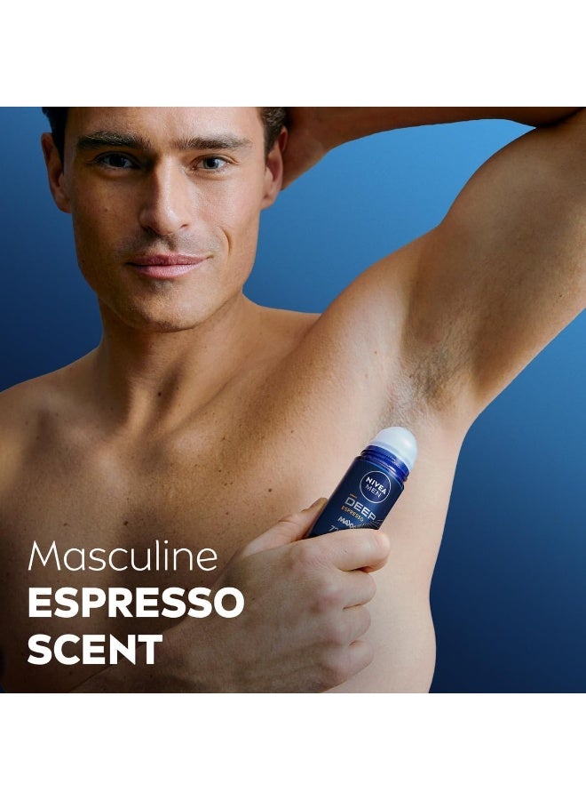 Nivea pack of 6 men deep espresso antiperspirant deodorant roll on 50 ml long lasting sweat protection fresh fragrance - Image 5