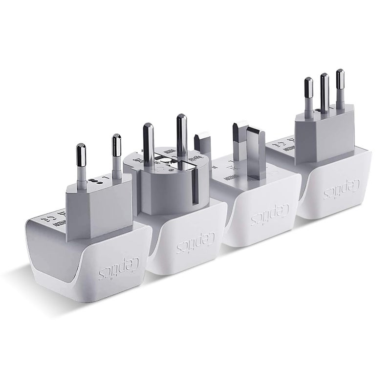 Ceptics European Plug Adapter 4 Pack Set, USA to Europe, Italy, Germany, England, Spain, Italy, Iceland, France (Type C, E/F, G, L) - for Your Cell Phones, Tablets, iPhone, Camera (CT-EU-4SET) - Image 1