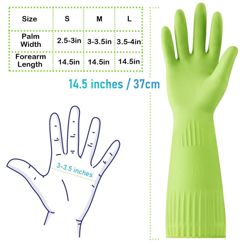Disfore Rubber-Gloves Dishwashing Gloves for Cleaning-Kitchen - 2 Pairs of Durable and Reusable Kitchen Gloveï¼ŒLong Sleeve Waterproof Household Cleaning Gloves for Washing Dishes (Medium Green) - Image 5