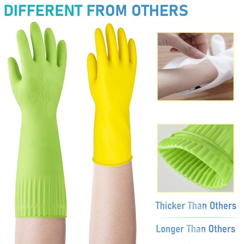 Disfore Rubber-Gloves Dishwashing Gloves for Cleaning-Kitchen - 2 Pairs of Durable and Reusable Kitchen Gloveï¼ŒLong Sleeve Waterproof Household Cleaning Gloves for Washing Dishes (Medium Green) - Image 3