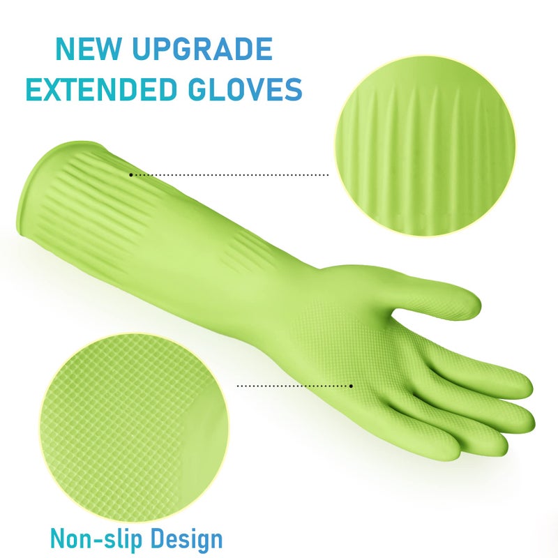 Disfore Rubber-Gloves Dishwashing Gloves for Cleaning-Kitchen - 2 Pairs of Durable and Reusable Kitchen Gloveï¼ŒLong Sleeve Waterproof Household Cleaning Gloves for Washing Dishes (Medium Green) - Image 2