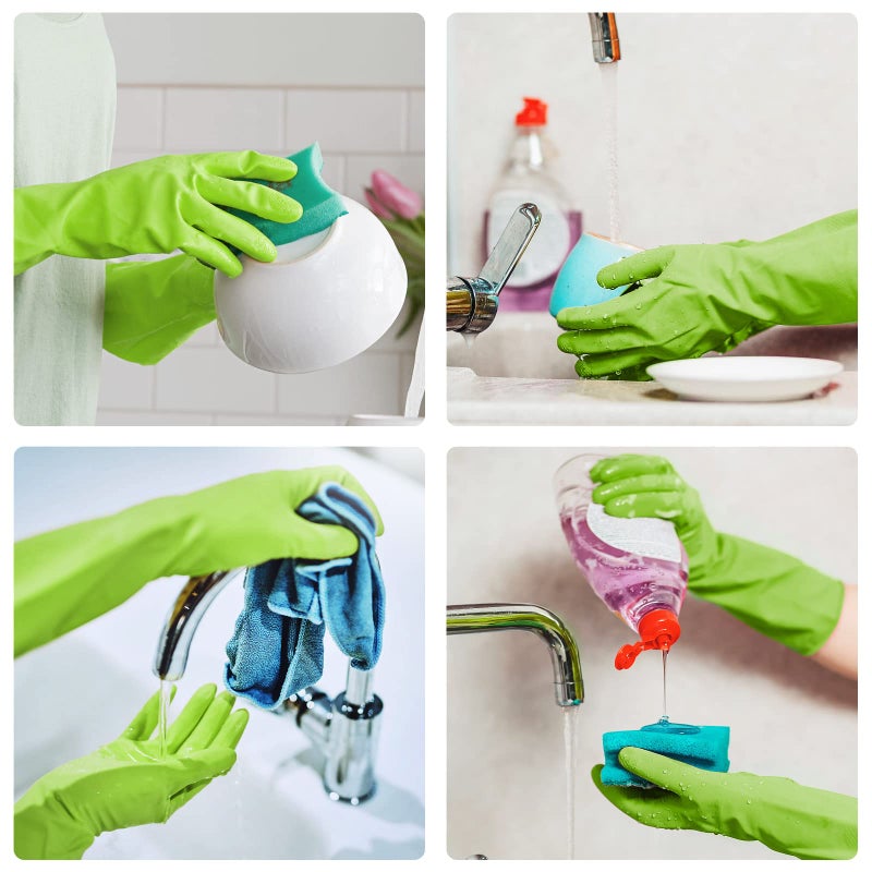 Disfore Rubber-Gloves Dishwashing Gloves for Cleaning-Kitchen - 2 Pairs of Durable and Reusable Kitchen Gloveï¼ŒLong Sleeve Waterproof Household Cleaning Gloves for Washing Dishes (Medium Green) - Image 4