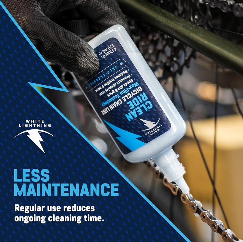 WHITE LIGHTNING Clean Ride Self-Cleaning Wax Bicycle Chain Lubricant – 100% Oil-Free, Reduces Dirt & Grime, Extends Chain Life, Smooth Performance, 4 oz - Image 5