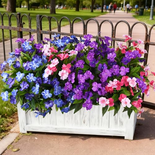 ZFProcess Artificial Impatiens Flowers for Outdoors, 6 Bundles Multicolor Silk Fake Flowers for Spring Summer Decoration, UV Resistant Faux Plants Plastic Bouquet for Home Planter Porch Patio Yard Decor - Image 1
