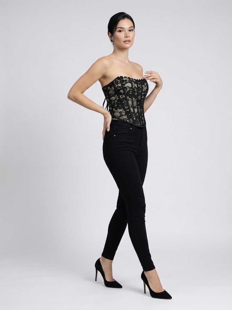 Larissaverolini Strapless Jacquard Corset Top – Black Silver - Image 2