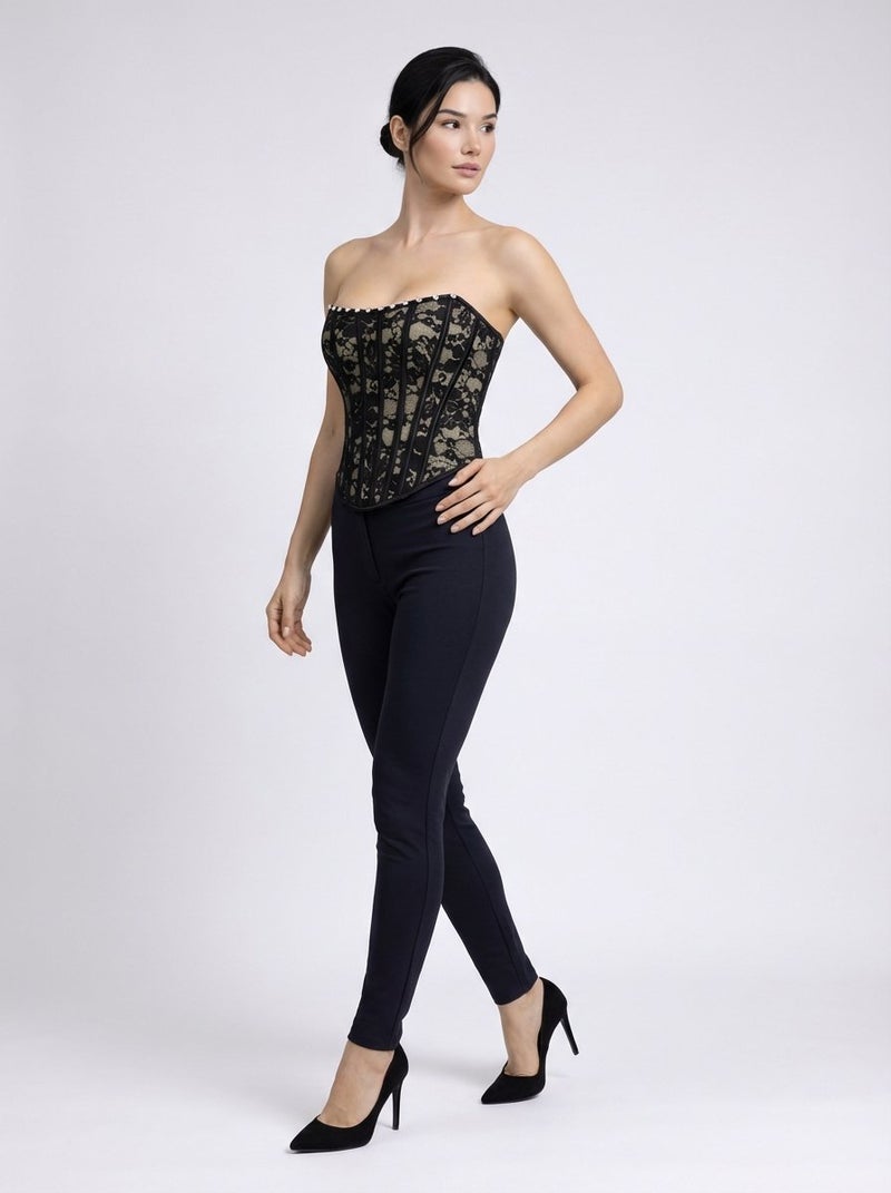 Larissaverolini Strapless Jacquard Corset Top – Black Silver - Image 3