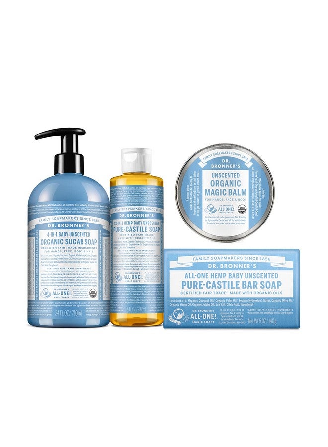 Dr. Bronner's Baby Unscented Gift Set - Pure-Castile Liquid and Bar Soaps, Organic Magic Balm, and 4-in-1 Organic Sugar Pump Soap - Image 1