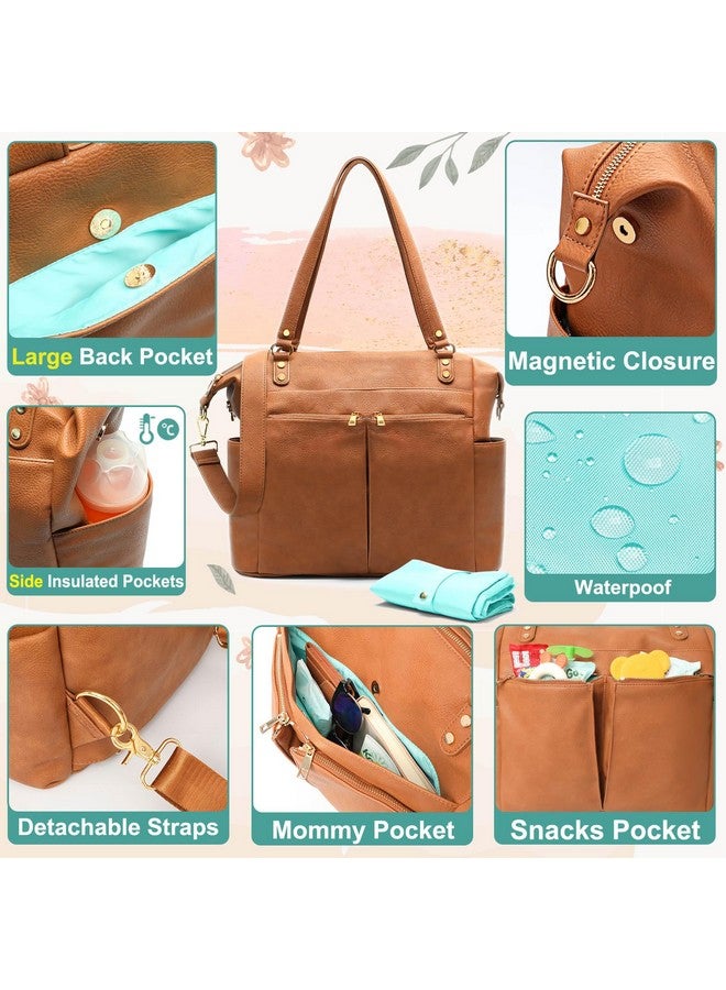 MOMINSIDE حقيبة حفاضات MOMINSIDE، حقيبة ظهر جلدية 4 في 1 مع 14 جيب، حقيبة أطفال قابلة للتحويل للأولاد والبنات، سجل هدايا الأطفال، وسادة تغيير، 4 جيوب كبيرة معزولة (بني) - Image 4