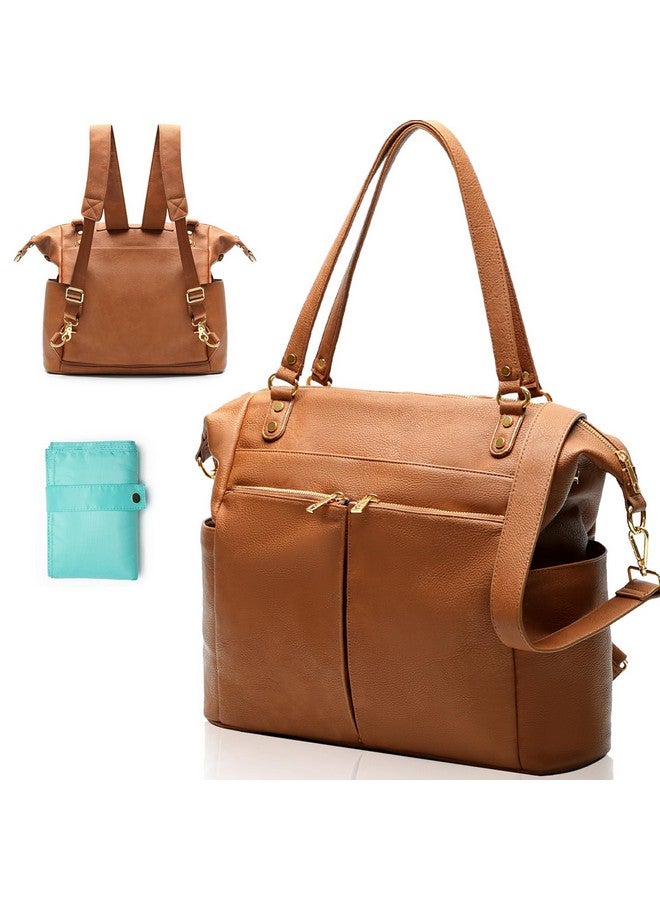 MOMINSIDE حقيبة حفاضات MOMINSIDE، حقيبة ظهر جلدية 4 في 1 مع 14 جيب، حقيبة أطفال قابلة للتحويل للأولاد والبنات، سجل هدايا الأطفال، وسادة تغيير، 4 جيوب كبيرة معزولة (بني) - Image 1