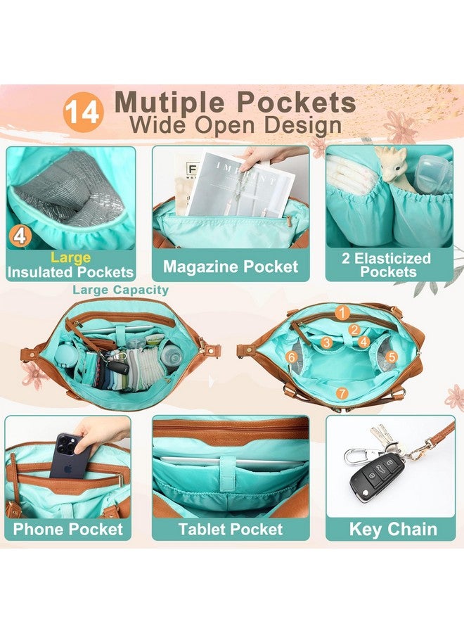 MOMINSIDE حقيبة حفاضات MOMINSIDE، حقيبة ظهر جلدية 4 في 1 مع 14 جيب، حقيبة أطفال قابلة للتحويل للأولاد والبنات، سجل هدايا الأطفال، وسادة تغيير، 4 جيوب كبيرة معزولة (بني) - Image 3