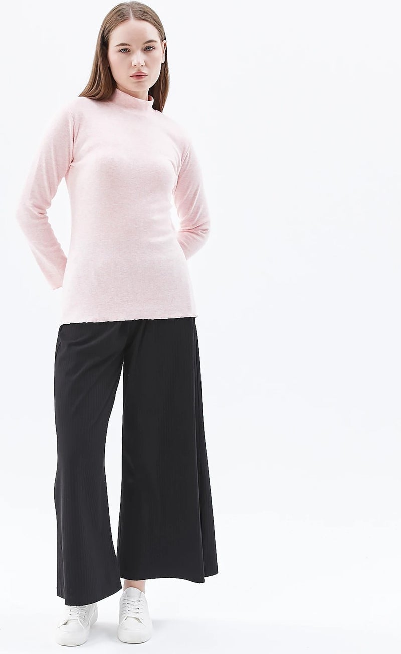 Defy's Women's Stand Collar Long Sleeve T-Shirt Pink Melange  - Image 2
