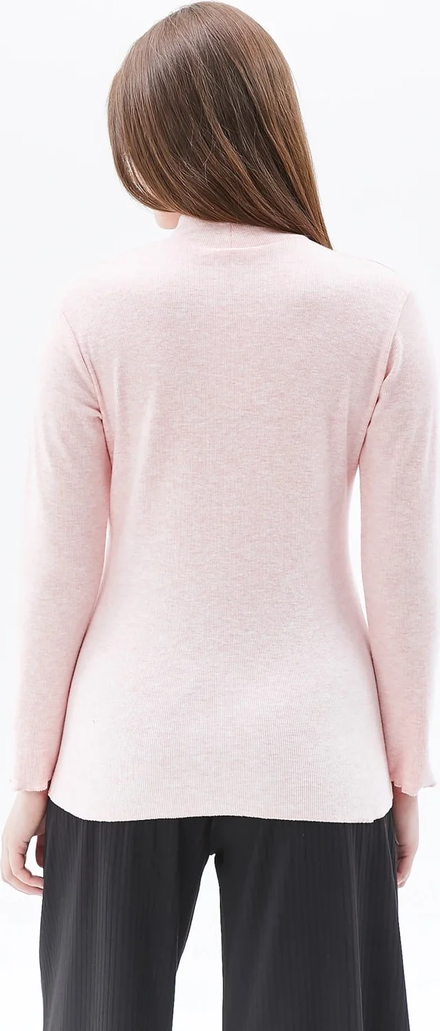 Defy's Women's Stand Collar Long Sleeve T-Shirt Pink Melange