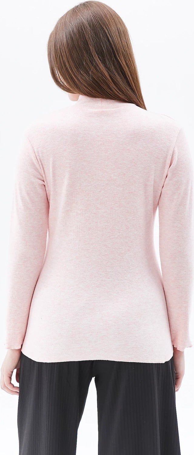 Defy's Women's Stand Collar Long Sleeve T-Shirt Pink Melange  - Image 4