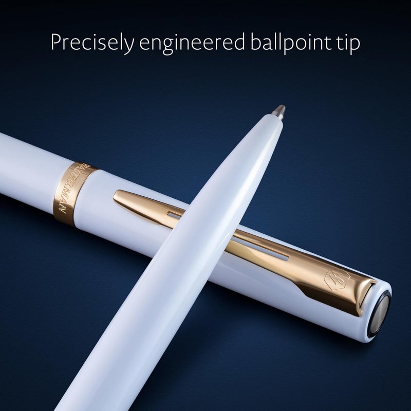 وترمان Waterman Impression Ballpoint Pen | White with Gold Trim | Medium Point | Blue Ink | Gift Box - Image 4