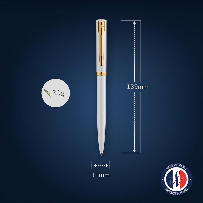 وترمان Waterman Impression Ballpoint Pen | White with Gold Trim | Medium Point | Blue Ink | Gift Box - Image 3