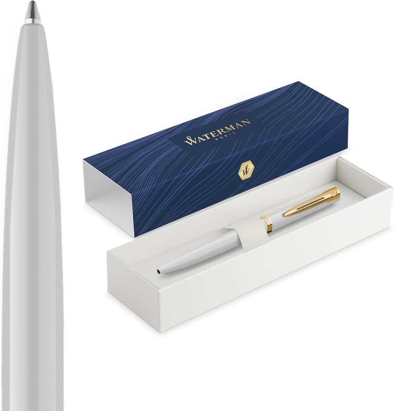 وترمان Waterman Impression Ballpoint Pen | White with Gold Trim | Medium Point | Blue Ink | Gift Box - Image 1