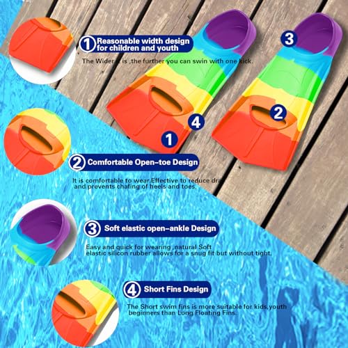 Prsca Kids Swim FinsShort Youth Fins Swimming FlippersSwim Training Fins for Lap Swimmingfor Children Girls Boys Beginners - Image 3