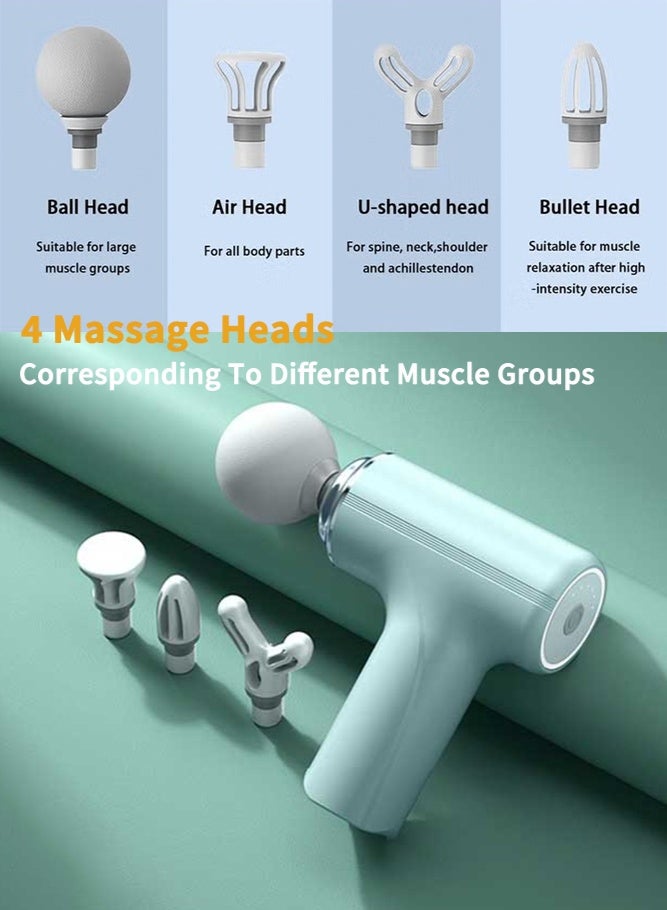 مسدس لفافي قوي محمول لتدليك الأنسجة العميقة وعضلات الظهر والرأس لتخفيف الألم مع 4 رؤوس تدليك و6 سرعات تدليك واهتزاز عالي الكثافة قابل لإعادة الشحن ومسدس تدليك صغير - Image 2
