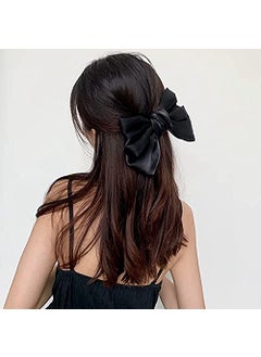 Black Bowknot Hair Clips Large Hair Bows Clip for Women Girls Solid Satin Hair Bow Clips Barrettes for Women Teens Big French Barette Bow Hair Accessories 8 Inch