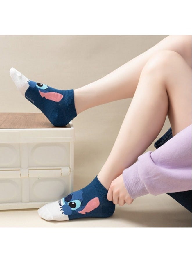 Realfrog 5 Pairs Lilo & Stitch Short Socks Cartoon Stitch Cute Cotton Socks Summer Ankle Boot Low Cut Socks - Image 2