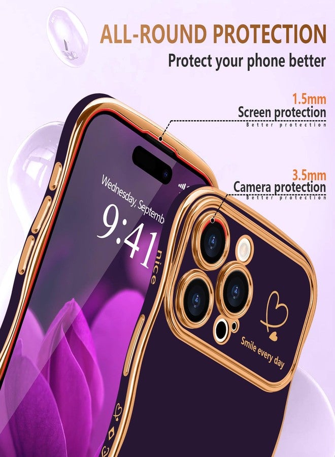 جراب LCHULLE لهاتف iPhone 16 Pro للنساء والفتيات، جراب هاتف لطيف بتصميم مموج على شكل قلب، غطاء حماية للكاميرا مقاوم للصدمات لهاتف iPhone 16 Pro مقاس 6.3 بوصة، لون بنفسجي داكن - Image 4