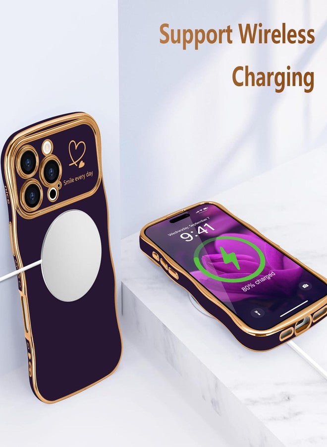جراب LCHULLE لهاتف iPhone 16 Pro للنساء والفتيات، جراب هاتف لطيف بتصميم مموج على شكل قلب، غطاء حماية للكاميرا مقاوم للصدمات لهاتف iPhone 16 Pro مقاس 6.3 بوصة، لون بنفسجي داكن - Image 5