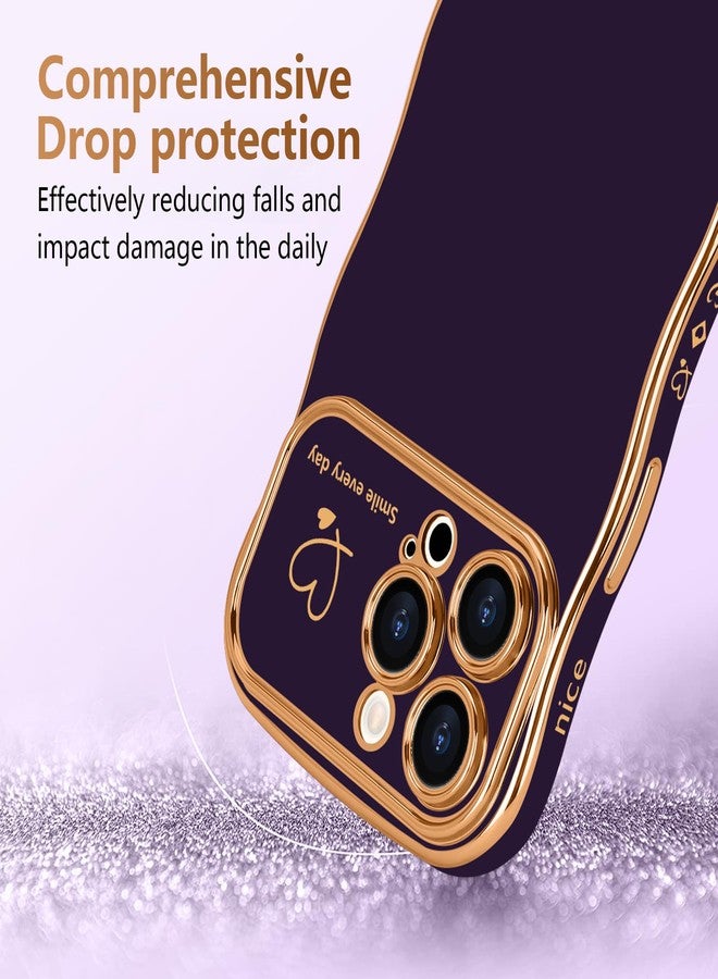 جراب LCHULLE لهاتف iPhone 16 Pro للنساء والفتيات، جراب هاتف لطيف بتصميم مموج على شكل قلب، غطاء حماية للكاميرا مقاوم للصدمات لهاتف iPhone 16 Pro مقاس 6.3 بوصة، لون بنفسجي داكن - Image 3