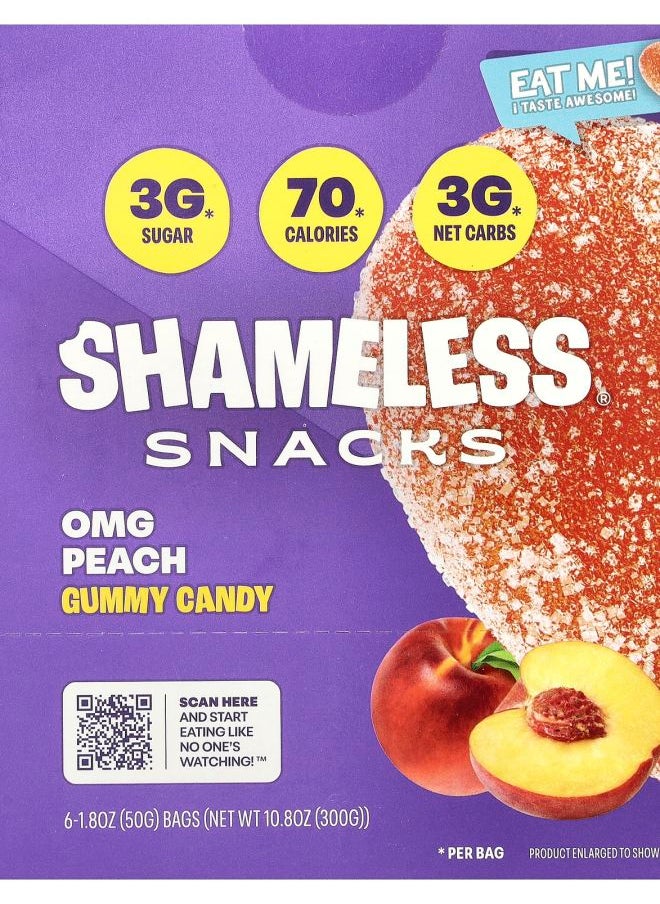 Shameless - Gummy Candy OMG Peach 6 Bags 1.8 oz (50 g) Each - Image 1