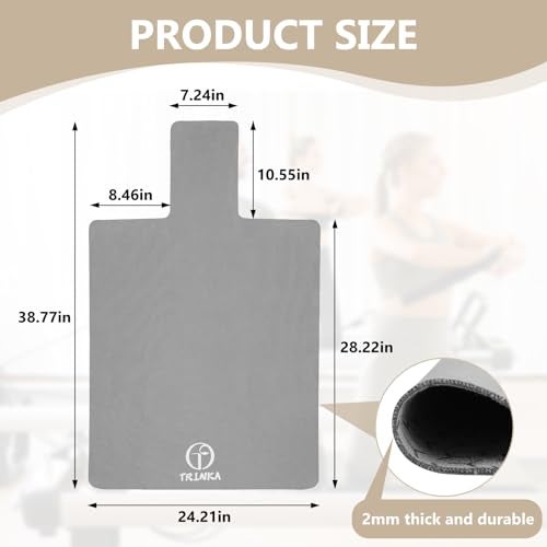 TRINKA Non-Slip Pilates Reformer Mat, 2mm Thick Pilates Reformer Machine Cover Mat, 39" x 24" Foldable Washable Absorb Sweat Accessory for Home, Studio, Gym Fitness (Gray) - Image 2