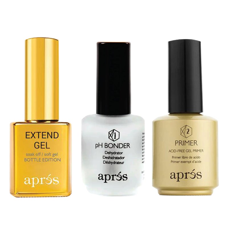 APRS GelX Professional Nail Kit  Gold Bottle pH Bonder AcidFree Primer and Extend Soak Off Soft Gel Formula 15 ml each