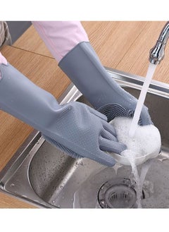 AGD Multifunctional Thick Heat Resistant Silicone Cleaning Gloves Home Dish Washing Car Cleaning Pet Hair Grooming Gloves (Grey)  - Image 2