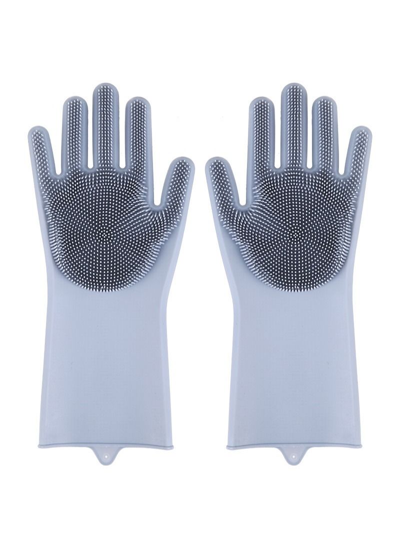 AGD Multifunctional Thick Heat Resistant Silicone Cleaning Gloves Home Dish Washing Car Cleaning Pet Hair Grooming Gloves (Grey)  - Image 1