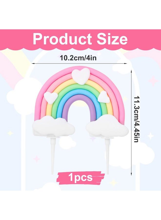 Classicseali Pastel Rainbow Cake Topper, Colorful Care Bear Cake Topper, Hearts and Clouds Rainbow Cakes Decorations, for Rainbows Theme Birthday Party, Wedding Dessert Decoration - Image 2