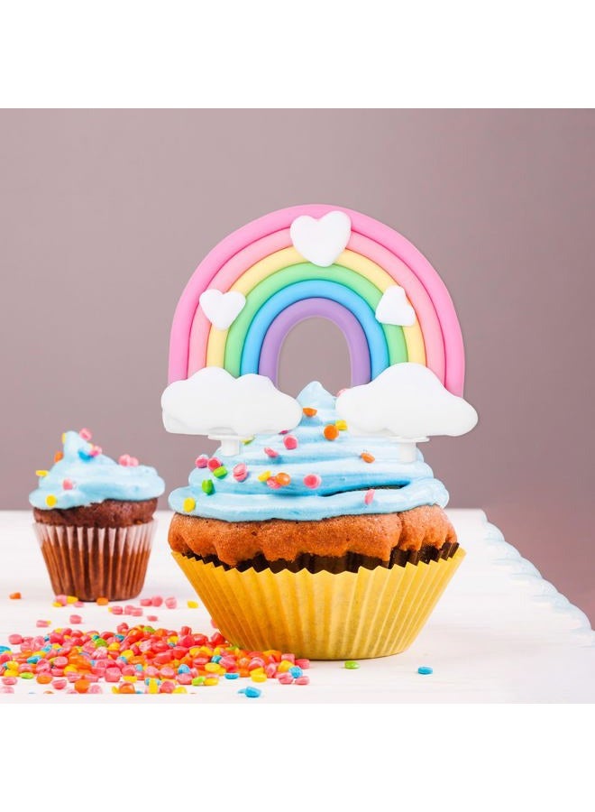Classicseali Pastel Rainbow Cake Topper, Colorful Care Bear Cake Topper, Hearts and Clouds Rainbow Cakes Decorations, for Rainbows Theme Birthday Party, Wedding Dessert Decoration - Image 5