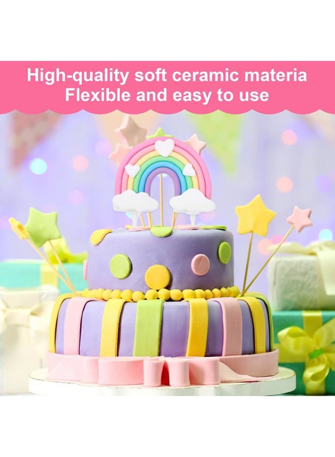 Classicseali Pastel Rainbow Cake Topper, Colorful Care Bear Cake Topper, Hearts and Clouds Rainbow Cakes Decorations, for Rainbows Theme Birthday Party, Wedding Dessert Decoration - Image 3