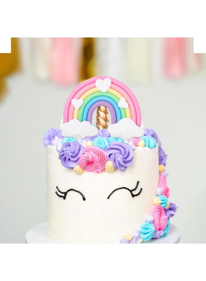 Classicseali Pastel Rainbow Cake Topper, Colorful Care Bear Cake Topper, Hearts and Clouds Rainbow Cakes Decorations, for Rainbows Theme Birthday Party, Wedding Dessert Decoration - Image 4