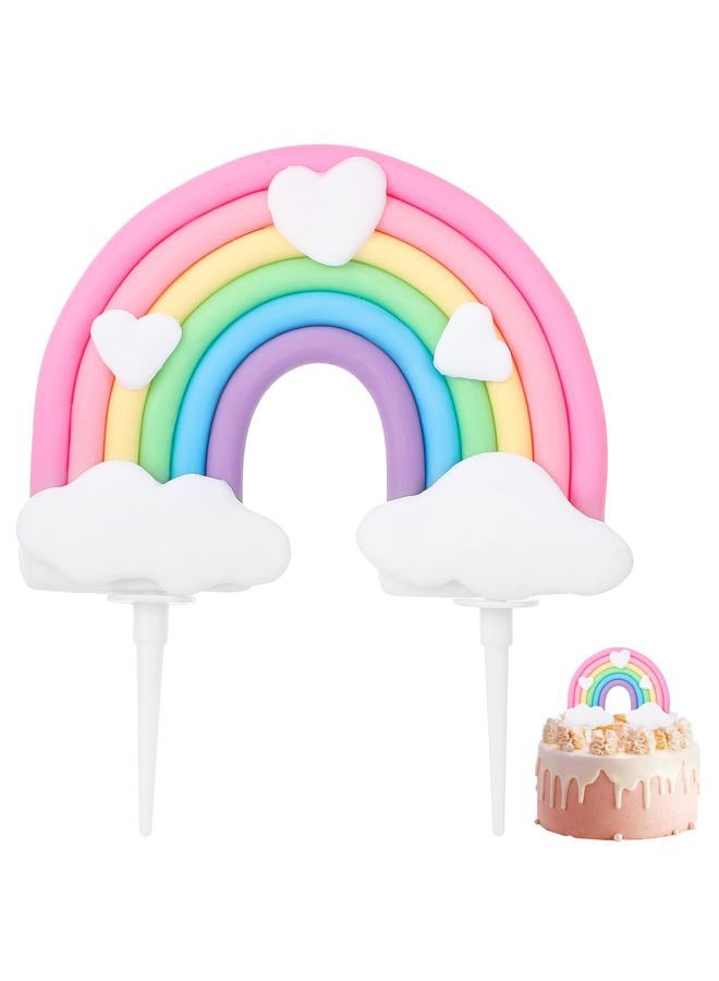 Classicseali Pastel Rainbow Cake Topper, Colorful Care Bear Cake Topper, Hearts and Clouds Rainbow Cakes Decorations, for Rainbows Theme Birthday Party, Wedding Dessert Decoration - Image 1
