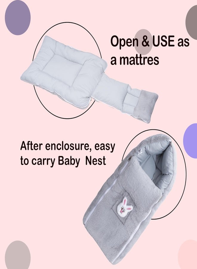 VOIDROP Baby Sleeping Bag Soft Plush Newborn Carry Nest with Hood and Zipper Warm Infant Wrapper for Winter, Travel, Stroller & Home Use Bunny Design, Comfortable for Boys & Girls (Grey) - Image 4