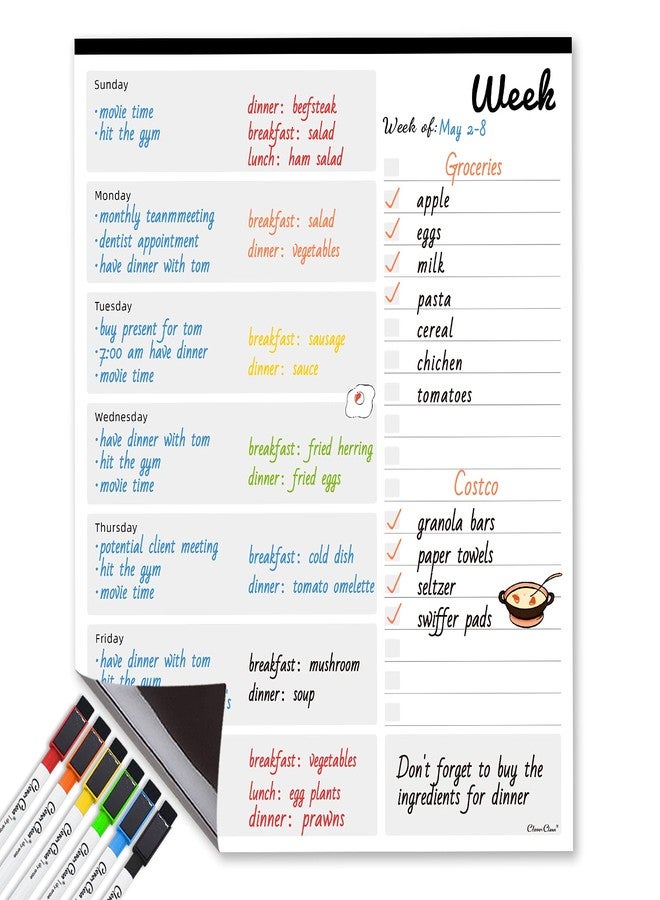 Clever Clean Magnetic Dry Erase Weekly Calendar - 10"x12" Weekly Dry Erase Calendar for Fridge - 6 Extra Fine Point Markers Included - Shipped Flat - Image 1