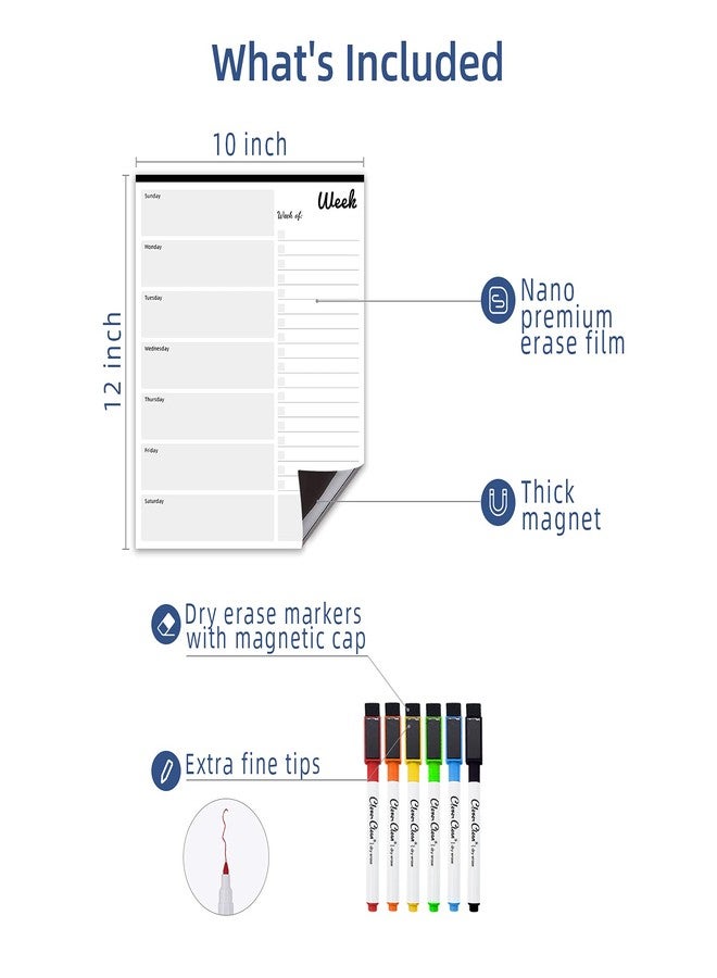 Clever Clean Magnetic Dry Erase Weekly Calendar - 10"x12" Weekly Dry Erase Calendar for Fridge - 6 Extra Fine Point Markers Included - Shipped Flat - Image 2