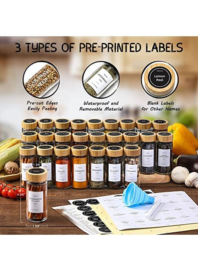 Arabest 24 Pcs Spice Jars with Bamboo Lids - 4 oz Round Glass Spice Jars with Labels , Minimalist Farmhouse Spice Labels Stickers, Collapsible Funnel, Seasoning Bottles for Spice Rack, Cabinet, Drawer  - Image 2