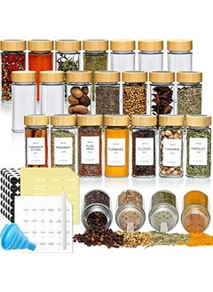 Arabest 24 Pcs Spice Jars with Bamboo Lids - 4 oz Round Glass Spice Jars with Labels , Minimalist Farmhouse Spice Labels Stickers, Collapsible Funnel, Seasoning Bottles for Spice Rack, Cabinet, Drawer  - Image 1