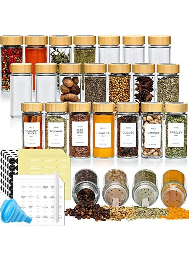 Arabest 24 Pcs Spice Jars with Bamboo Lids - 4 oz Round Glass Spice Jars with Labels , Minimalist Farmhouse Spice Labels Stickers, Collapsible Funnel, Seasoning Bottles for Spice Rack, Cabinet, Drawer  - Image 1