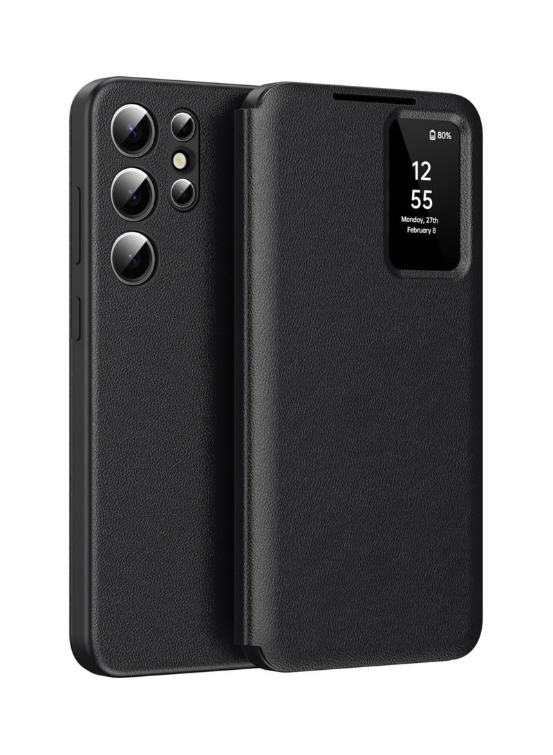 Flip Cover Case Compatible with Galaxy S26 Ultra Smart Window Sleeping Bag with Card Slot Shockproof Leather Protective Case