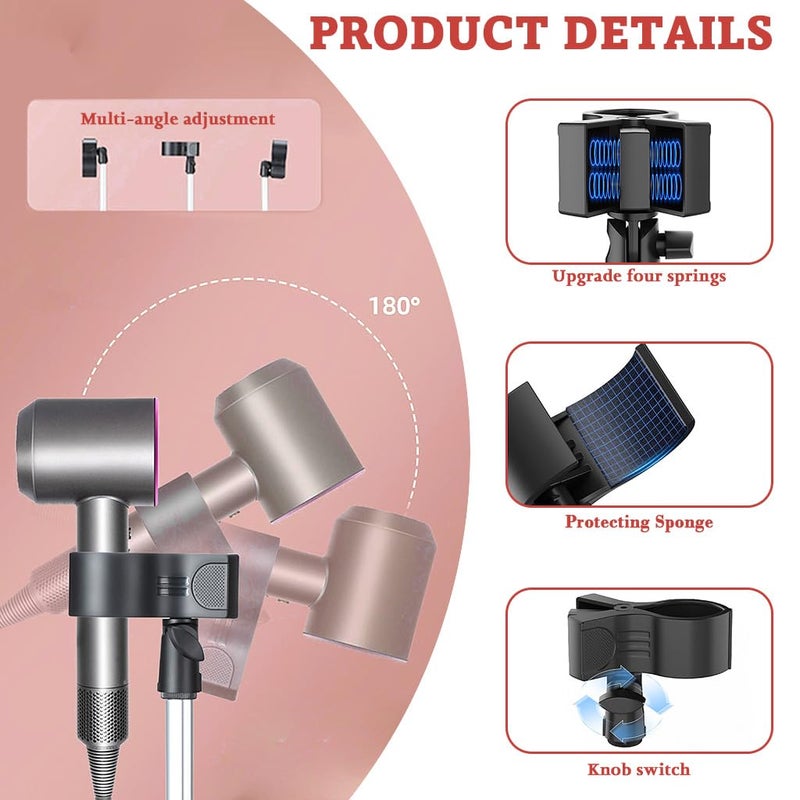 May Create ® Tripod Floor Holder for Hair Dryer, Adjustable 75-105cm Height, Hands Free Hair Drying Experience, Aluminum Alloy Free Standing Hair Dryer Clamp Holder - Image 3
