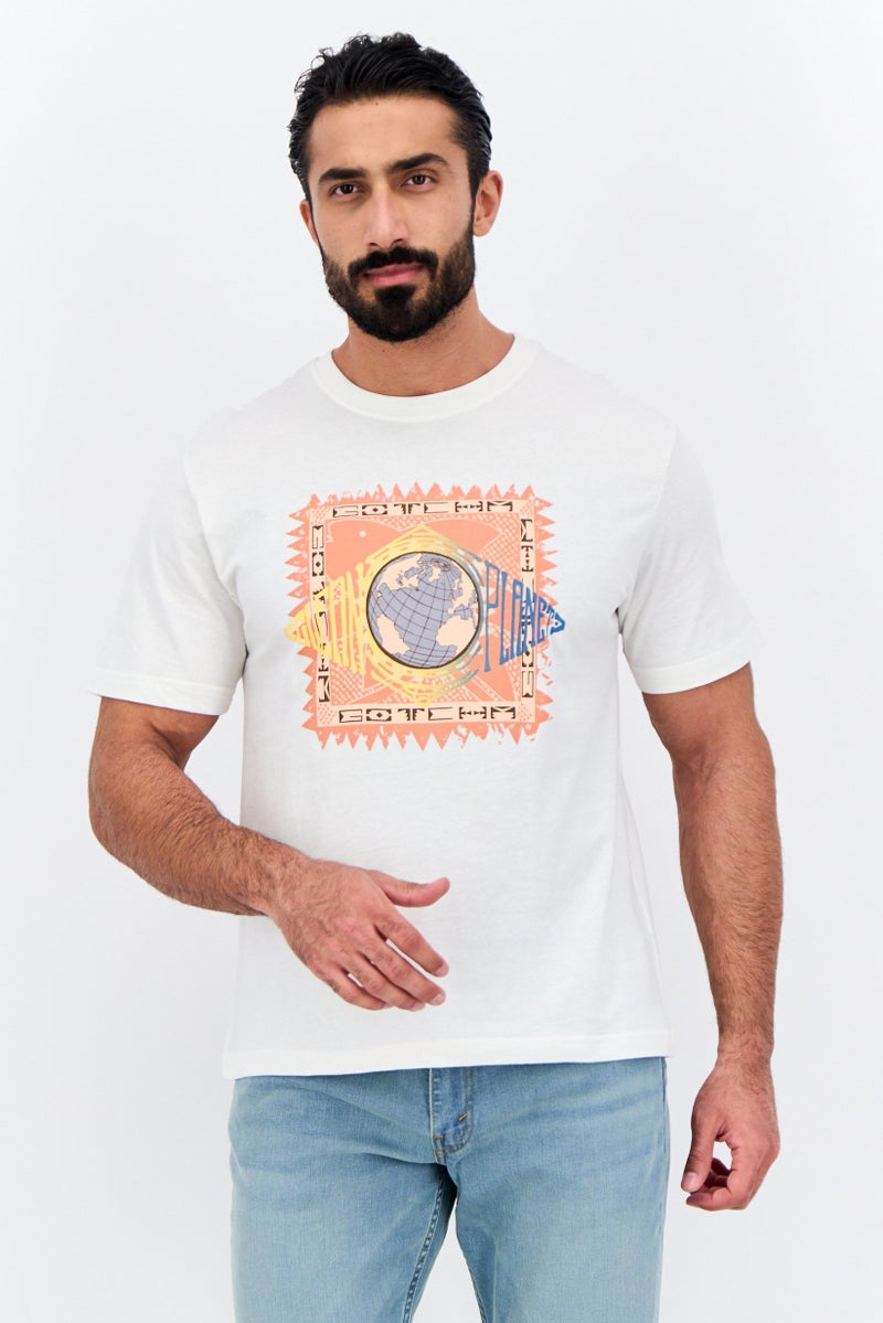 Gotcha تي شيرت رجالي بأكمام قصيرة وياقة دائرية بطباعة جرافيك، أبيض - Image 1