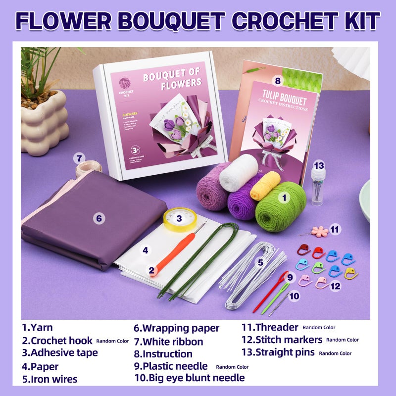 Iuuidu Crochet Kit for Beginners, Flower Bouquet Crochet Kit, Crochet Starter Kits with Step-by-Step Video Tutorials and Hook for Adults DIY Craft Birthday Wedding Present, Home Decor - Image 2